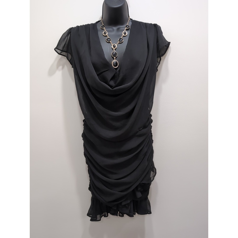 Hyfve Flutter Sleeve Ruched Sheath Cocktail Dress Plunging Neckline Small